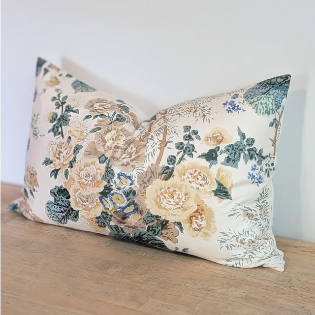 English Lee Jofa Althea Cotton Chintz 15x24" Lumbar Pillow in Citron- Single For Sale - Image 3 of 5