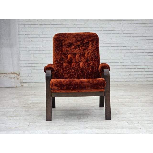 Wood Danish Lounge Chair in Velour and Bent Oak, 1970s For Sale - Image 7 of 18