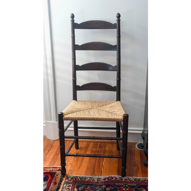 20th Century Antique English Ladder Back Chair Faux Bamboo Rush Seat Chinoiserie For Sale - Image 10 of 10