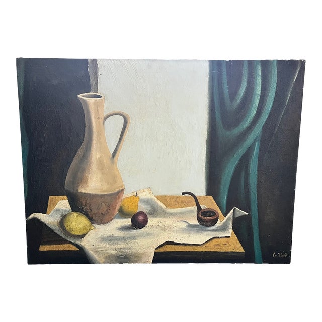 Mid 20th Century Mid-Century Modern Still Life With Jug and Pipe by Alvaro Guillot For Sale