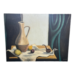Mid 20th Century Mid-Century Modern Still Life With Jug and Pipe by Alvaro Guillot