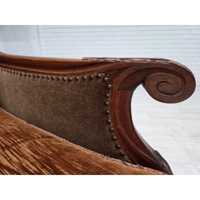 Brown Danish Armchair in Velour and Carved Ash, 1930s For Sale - Image 8 of 18