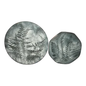Mid 20th Century Two Mid-Century Modern Edwin Walter Signed Art Glass Mint Green Plates With Ferns & Bubbles - Set of 2