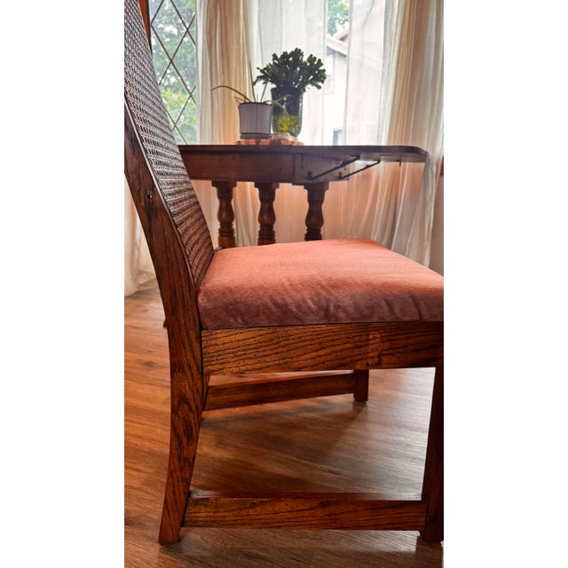 Pink 1970's Bernhardt Mid-Century Modern Oak & Cane High Back Dining Chairs - Set of 6 For Sale - Image 8 of 12