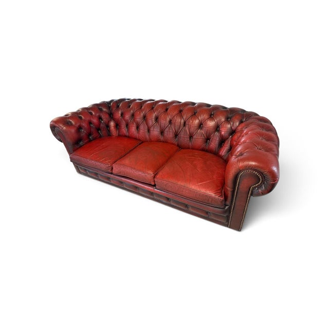 Maroon Vintage Chesterfield Sofas in Red Leather, Set of 2 For Sale - Image 8 of 11