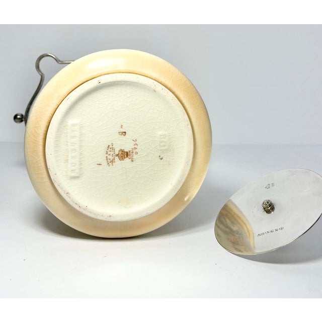 1910s Antique English Crown Devon Cream Ceramic Biscuit Barrel Jar & Lid For Sale - Image 9 of 11