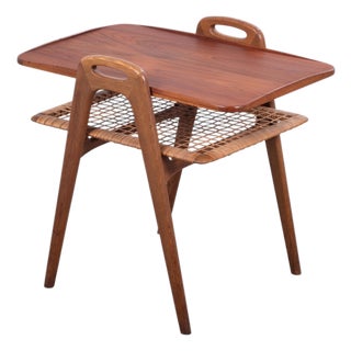 Danish Teak Serving Trolley with Woven Shelf, 1960s For Sale