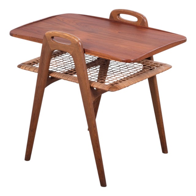 Danish Teak Serving Trolley with Woven Shelf, 1960s For Sale