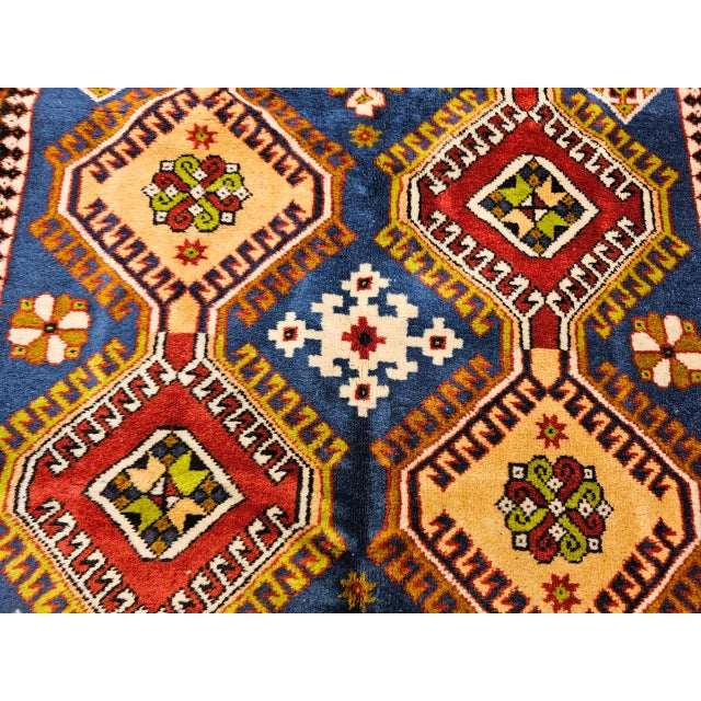 Vintage Persian Shiraz Yalameh Tribal Area Rug, Hand-Knotted Wool, Allover Geometric Pattern, Blue & Red, 3x5 For Sale - Image 13 of 17