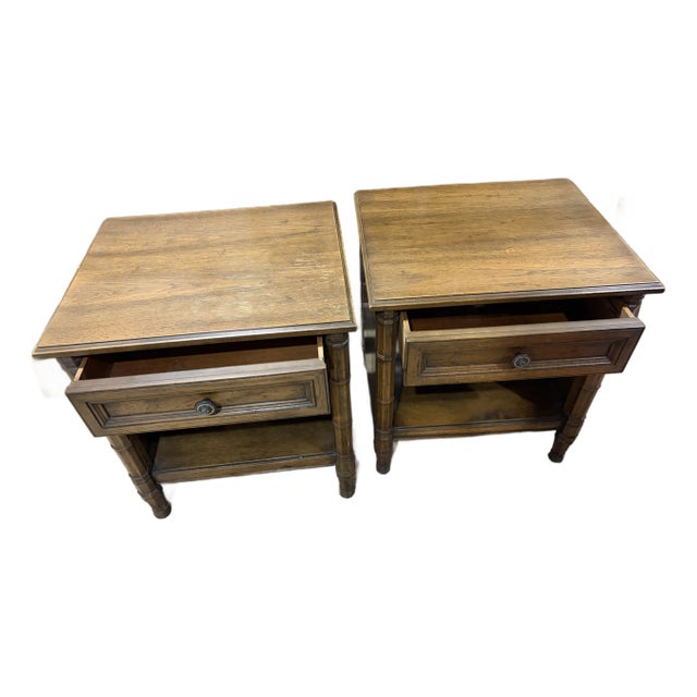 Pair of Henredon Scene One Nightstands – Faux Bamboo – Open Shelf – Mid-Century Palm Beach For Sale