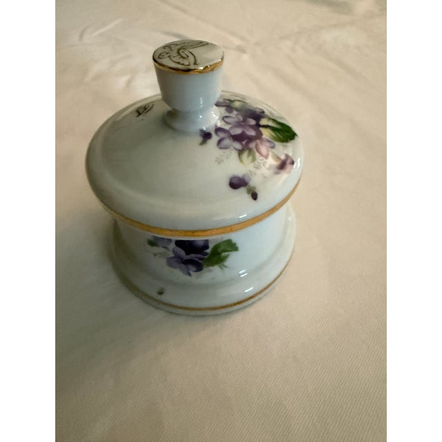 Ceramic Hand-Painted Limoges Porcelain Trinket Box With Violet Decoration. For Sale - Image 7 of 8