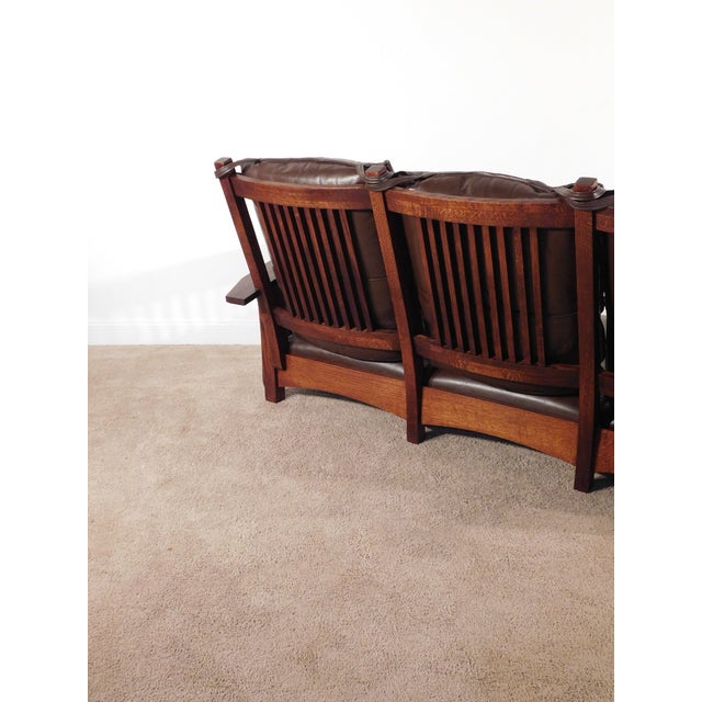 Vintage Antique Style Mission Prairie Arts & Crafts Dark Oak Scallop Back Sofa For Sale - Image 12 of 16
