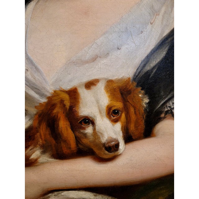 18th Century Sir William Beechey-Young Lady Holding a Spaniel Dog-18th Century Oil Painting For Sale - Image 5 of 13