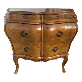 Vintage Italian Olivewood Rococo Bombe Commode For Sale