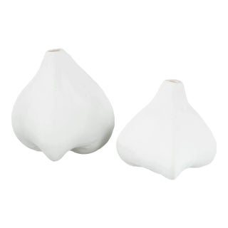 1990s Handmade Ceramic Fig Petite Bud Vases, Set of 2 For Sale