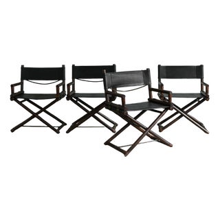 Director's Chairs in Bamboo and Black Leather by Lyda Levi for McGuire, 1970s, Set of 2 For Sale