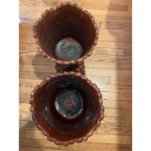 Pair of French Glazed Terracotta Urns Circa Late 19th – Early 20th For Sale - Image 4 of 9