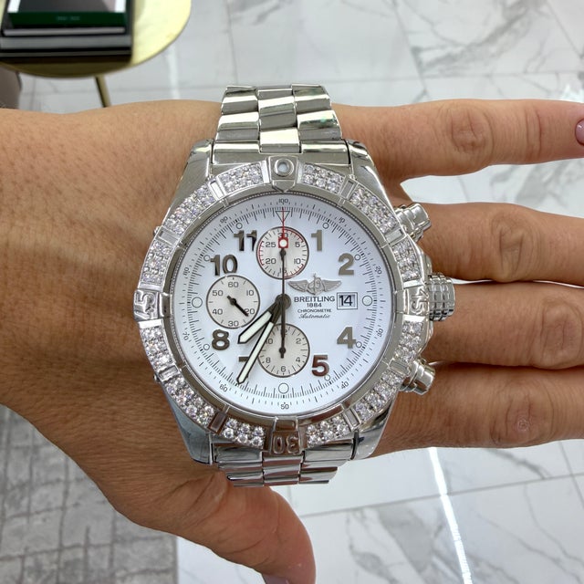 Breitling Super Avenger 48mm A13370 White Dial Diamond Bezel Chrono Steel Watch For Sale - Image 10 of 10