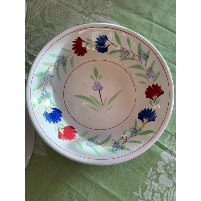 White Vintage Large French Quimper Style Handpainted Ironstone Bowls Set of 3 For Sale - Image 8 of 12