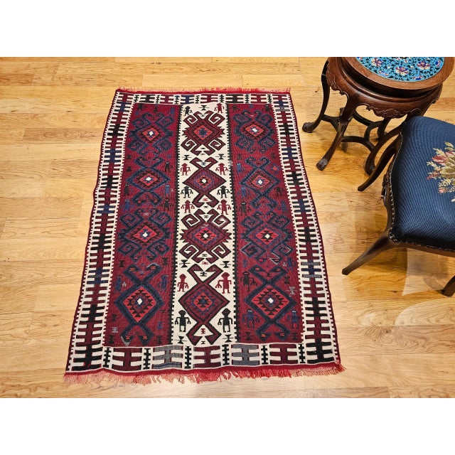 Red Vintage Handwoven South American Rug With Deity Figures, Peru, 1950s For Sale - Image 8 of 9
