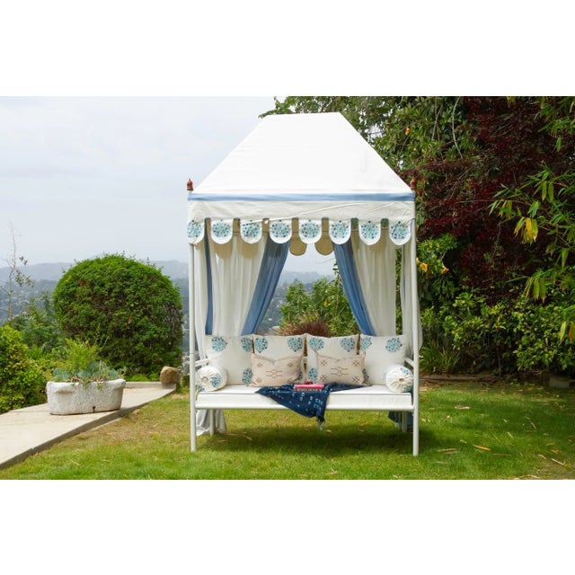 Coastal Blue & White Floral Block Print Garden Daybed For Sale - Image 15 of 15