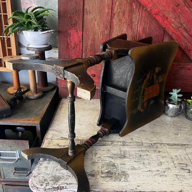 Antique Wooden Magazine Rack With Hand-Painted Dutch Scenes & Dual Compartments For Sale - Image 10 of 11