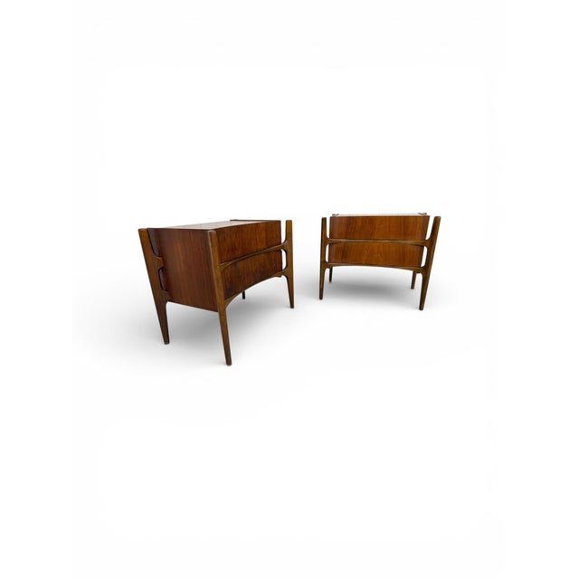 Elevate your bedroom with this stunning pair of Mid-Century Swedish Modern nightstands by William Hinn. Crafted in rich...