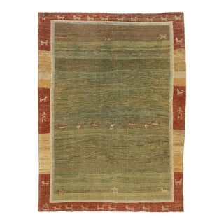 Modern Hand-Knotted Gabbeh Wool Rug – Earth Tones With Minimalist Animal Motifs For Sale