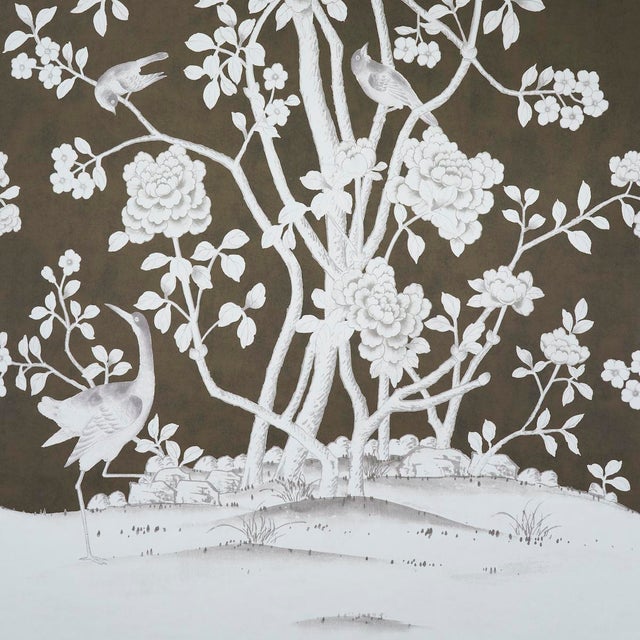 Inspired by an antique Chinese silk panel, this Mary McDonald design in chocolate features exotic birds and cherry...