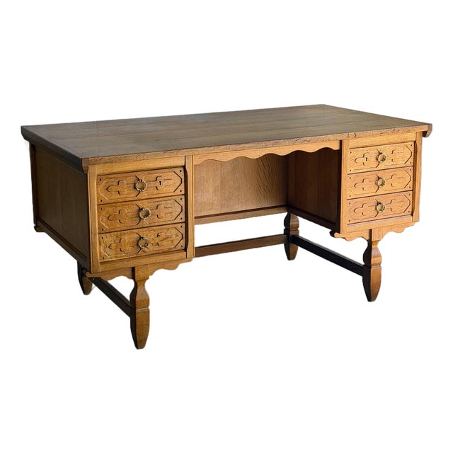 In Style of Henning Kjærnulf Danish Oak Double-Sided Executive Writing Desk Mid-Century Modern 1960s For Sale