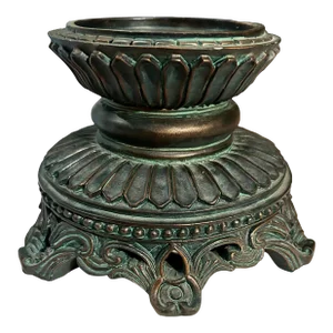Large 1980s Victorian Style Round Pillar Candle Holder With Weathered Patina Finish