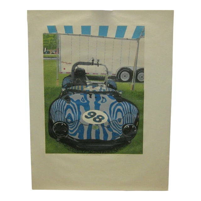 Original Walter Buttrick 'Ginetta At Lime Rock' British Race Car Color Linocut For Sale