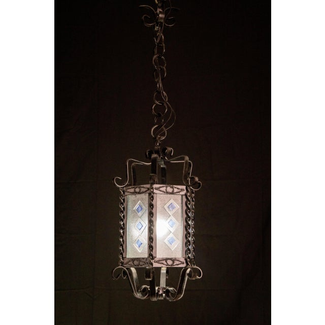 Vintage Italian Iron and Glass Lantern, 1960s For Sale - Image 9 of 10