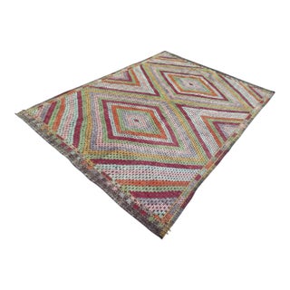 1960s Turkish Embroidered Kilim Rug - 83"x117" For Sale