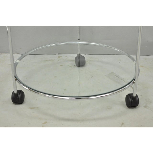 Late 20th Century Vintage Mid Century Modern Chrome Round Glass 2 Tier Rolling Bar Cart Side Table For Sale - Image 5 of 11
