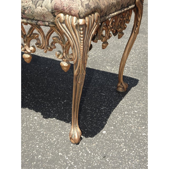 1960s 1960s Vintage French Hollywood Regency Bed Side Floral Bench W Cast Iron Skirt For Sale - Image 5 of 11