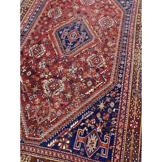 Very beautiful early 20th century rug with nice geometric tribal design and beautiful natural colors with red, blue,...
