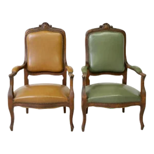 Antique French Provincial Louis XV Style Fauteuils Arm Chairs - a Pair