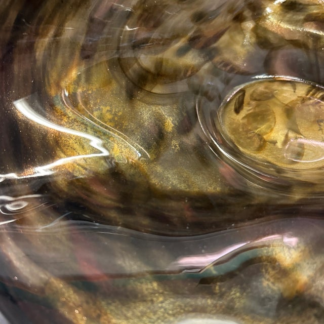 Gold Brown and Copper Color Blown Art Glass Pinched Rim Bowl For Sale - Image 10 of 11