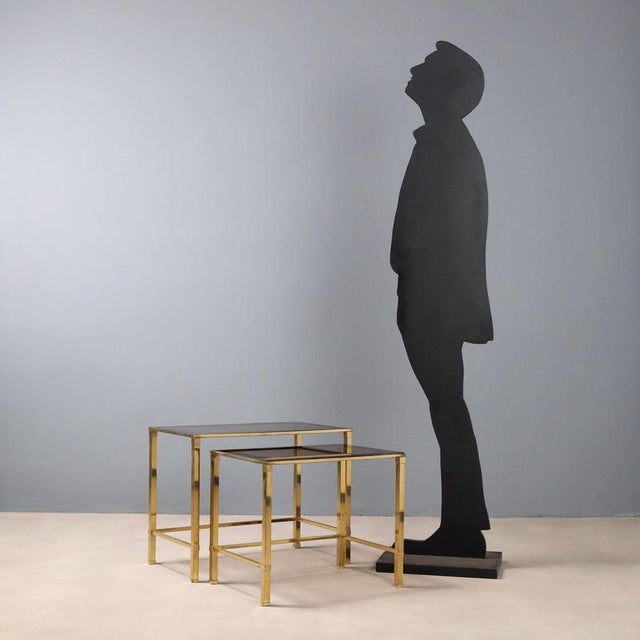 Vintage Coffee Tables in Brass and Smoked Glass, Italy, 1960s, Set of 2 For Sale - Image 3 of 10