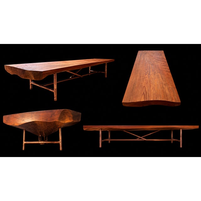Created from a large Redwood tree, the slab for this table was cut from the outside portion of the log. First you’ll...