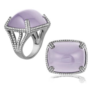 Moon Quartz Cabochon Horizantal Ring with Diamond, Size 7 For Sale