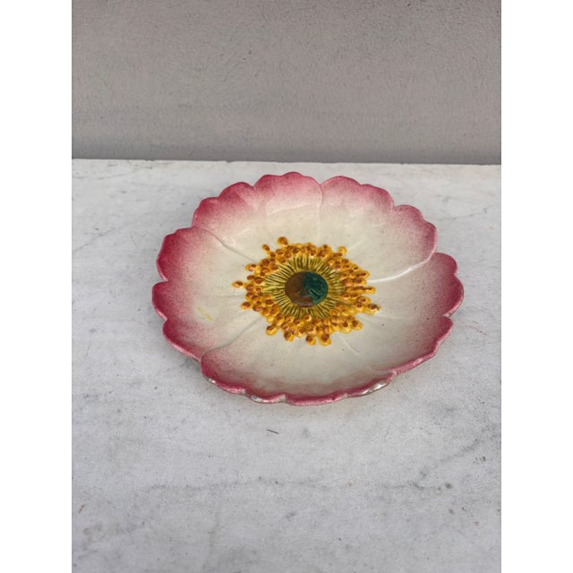 French Majolica Wild Rose Plate Delphin Massier Circa 1890.