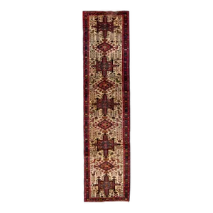 1960s Vintage Persian Heriz Red Handmade Medallion Wool Runner
