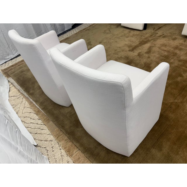 Set of Two Rh Aurelie Track Arm Fabric Dining Armchairs Perennials® Performance Textured Linen Weave — White, Recessed Caster Base For Sale - Image 14 of 18