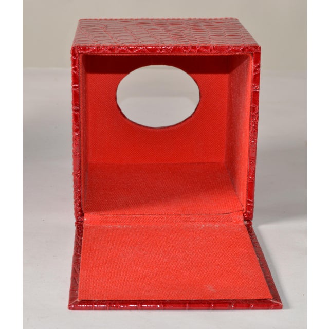 Vintage Square Red Embossed Faux Crocodile Leather Tissue Box Cover For Sale - Image 10 of 12