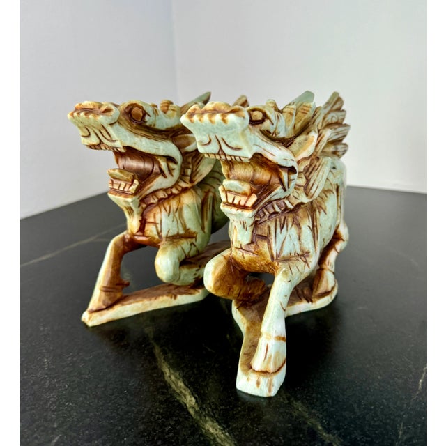 Antique Hand Carved Stone Qilin Pair For Sale - Image 10 of 12