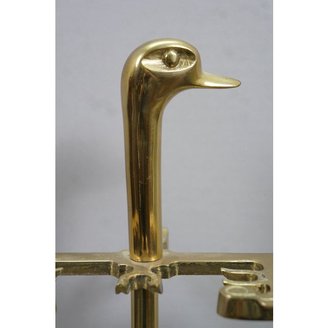 Late 20th Century Vintage Brass Duck Goose Mallard Head Hearthware Fireplace Tool Set 32" For Sale - Image 5 of 14