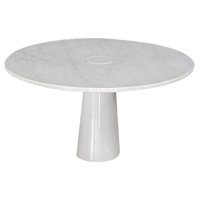 Round Dining Table in White Carrara Marble by Angelo Mangiarotti, 1970s For Sale