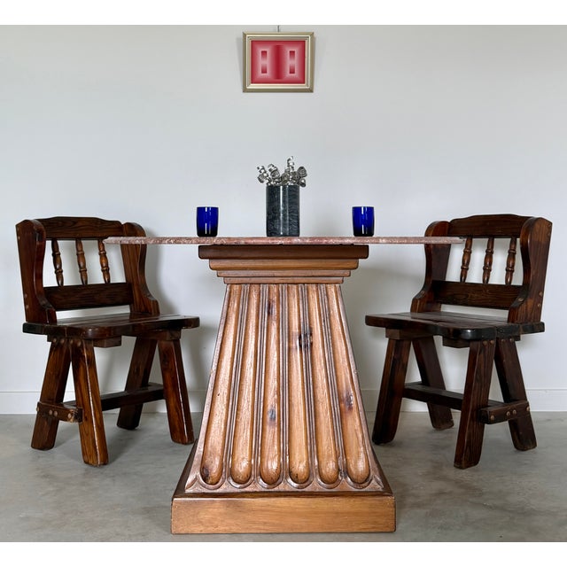 Kreiss "Duchess" Marble + Sculptural Wood Pedestal Card Table Game Table Dining For Sale - Image 15 of 18
